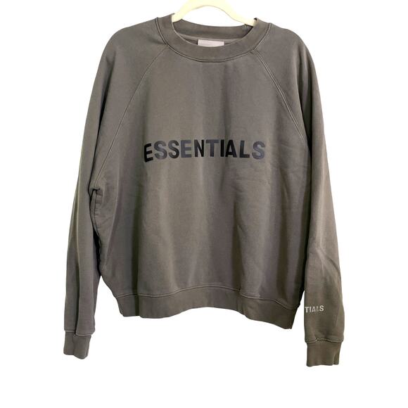 Fear Of God Essentials Crewneck Sweatshirt Taupe Gray Logo Size M - Picture 2 of 9
